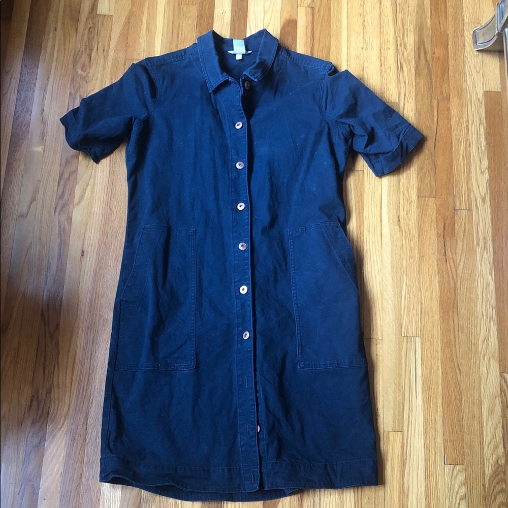 Duluth Trading Co Navy Short-Sleeve Button-Front Midi Dress